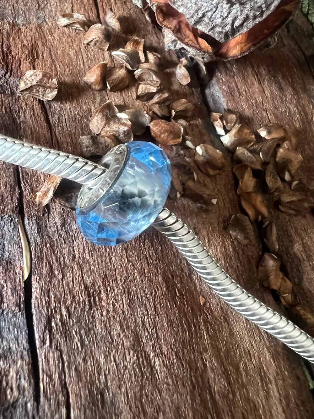 NWT Chamilia Light Blue Murano Faceted Crystal Swarovski CZ Charm Bead Denim